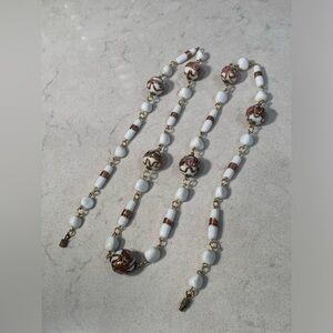 Vtg Italian Murano Venetian White Pink Rose Wedding Cake Bead Necklace 33”